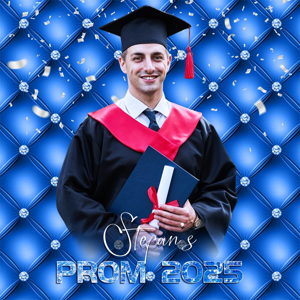 Prom 2025 Backdrop Royal Blue Diamond Personalised Party Graduation Backdrop LXX5-204