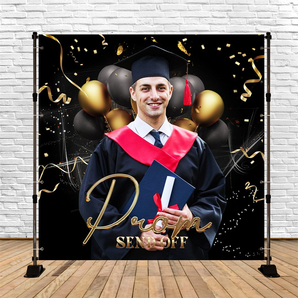 Prom Backdrop Black Gold Balloon Customized Party Graduation Backdrop LXX5-207