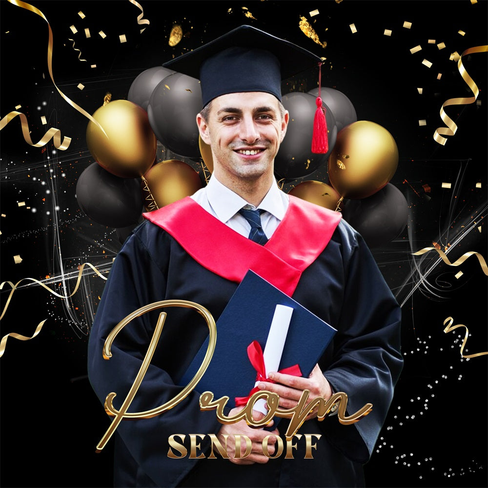Prom Backdrop Black Gold Balloon Customized Party Graduation Backdrop LXX5-207