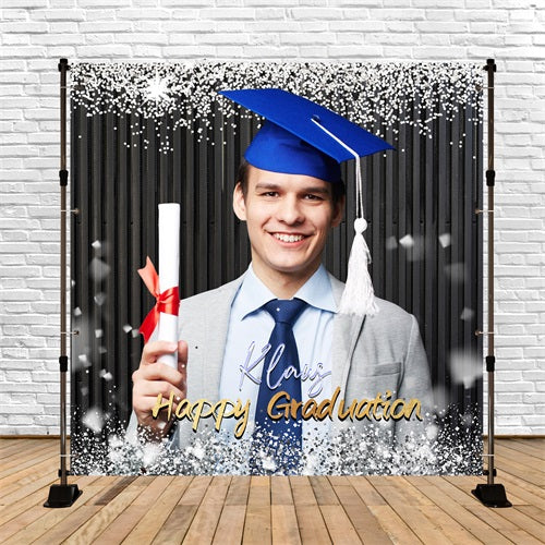 Graduation Backdrop Silver Glitter Personalised Party Graduation Backdrop LXX5-208
