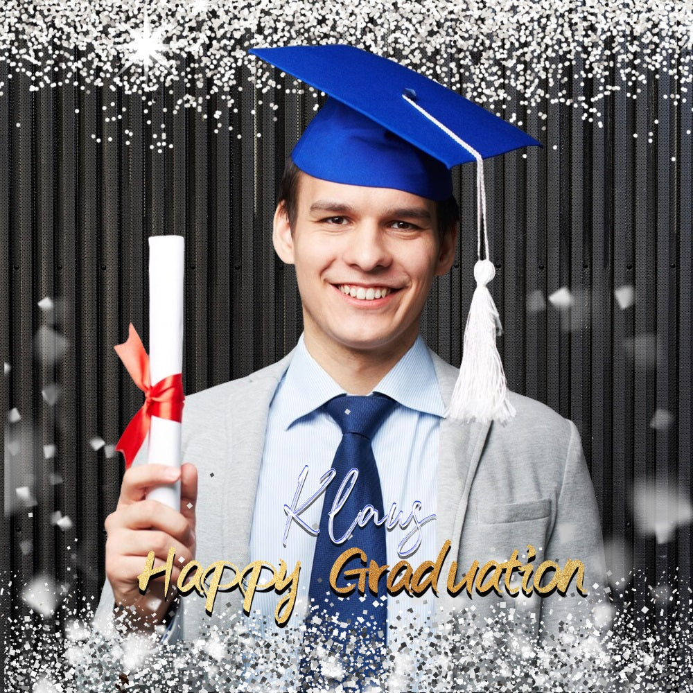 Graduation Backdrop Silver Glitter Personalised Party Graduation Backdrop LXX5-208