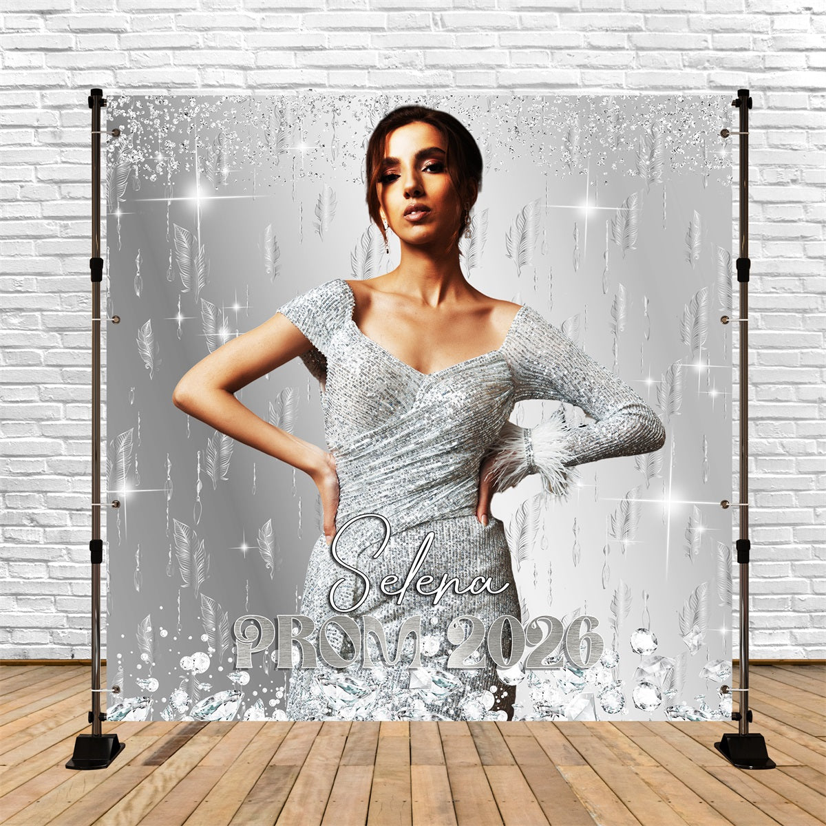 Prom Backdrops Diamond Dreams Feather Custom Party Graduation Backdrop LXX5-209