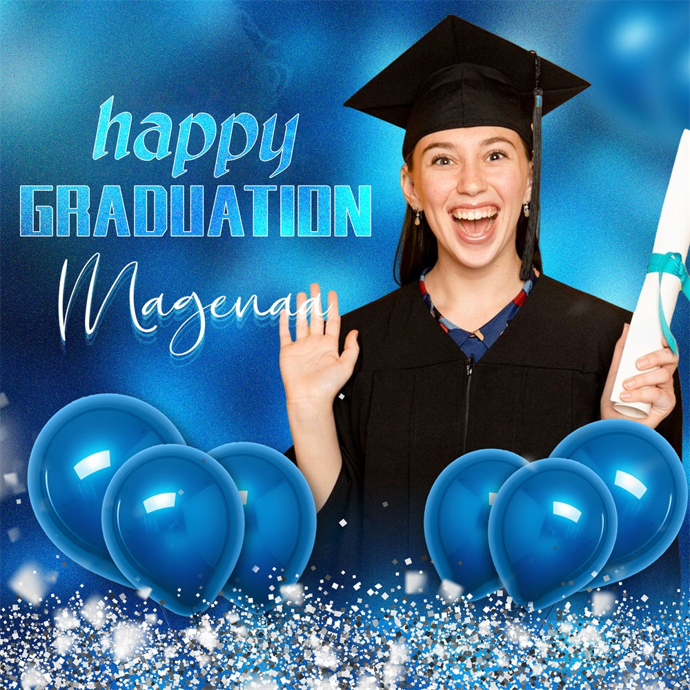Blue Graduation Backdrop Blue Balloon Celebration Custom Party Graduation Backdrop LXX5-213