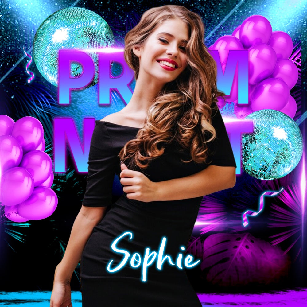 Prom Backdrop Disco Lights Balloons Personalised Party Graduation Backdrop LXX5-216