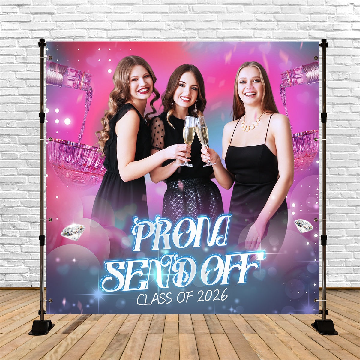 Prom Backdrops Glam Champagne Toast Custom Party Graduation Backdrop LXX5-217
