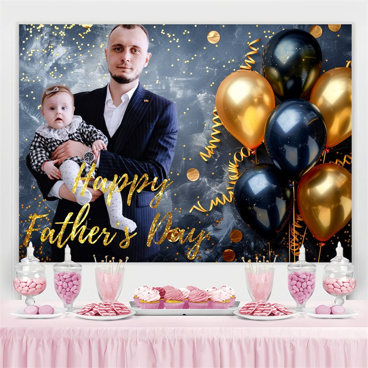 Father Day Backdrop Black Gold Balloons Personalized Backdrop LXX5-22