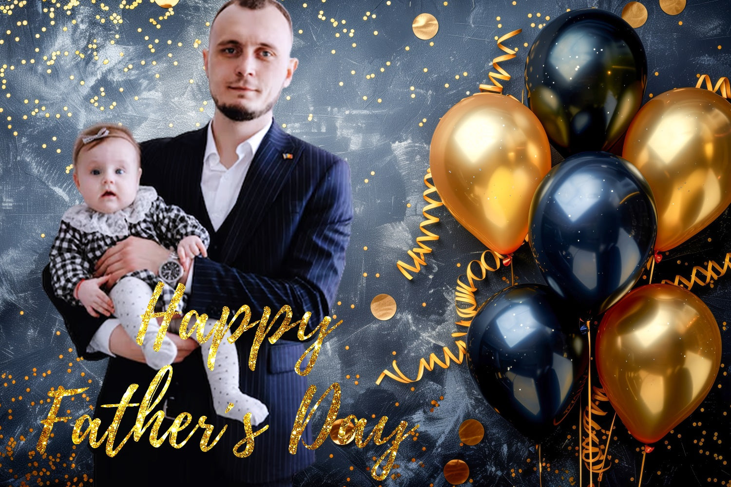 Father Day Backdrop Black Gold Balloons Personalized Backdrop LXX5-22