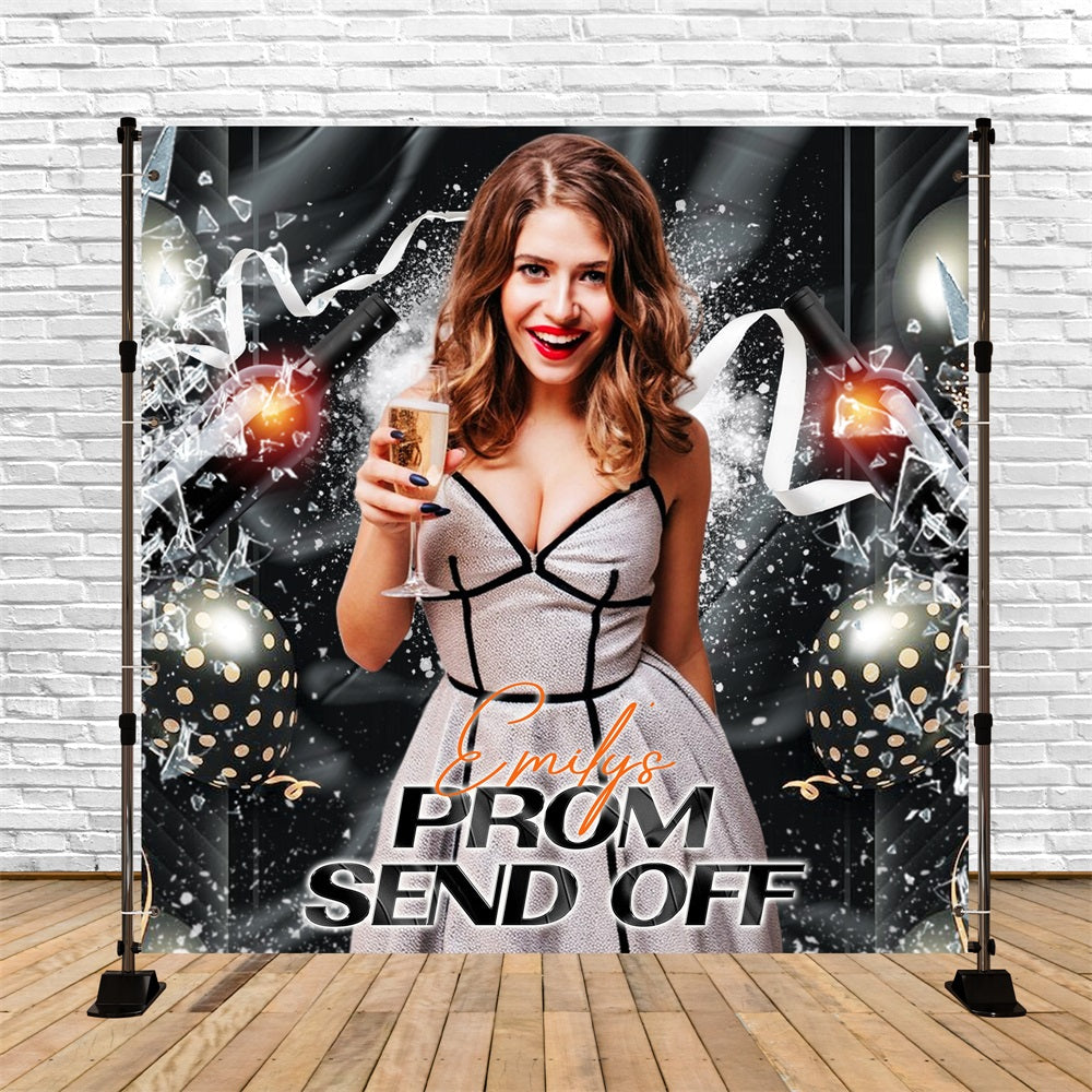 Prom Night Backdrop Champagne Pop Night Personalized Party Graduation Backdrop LXX5-226