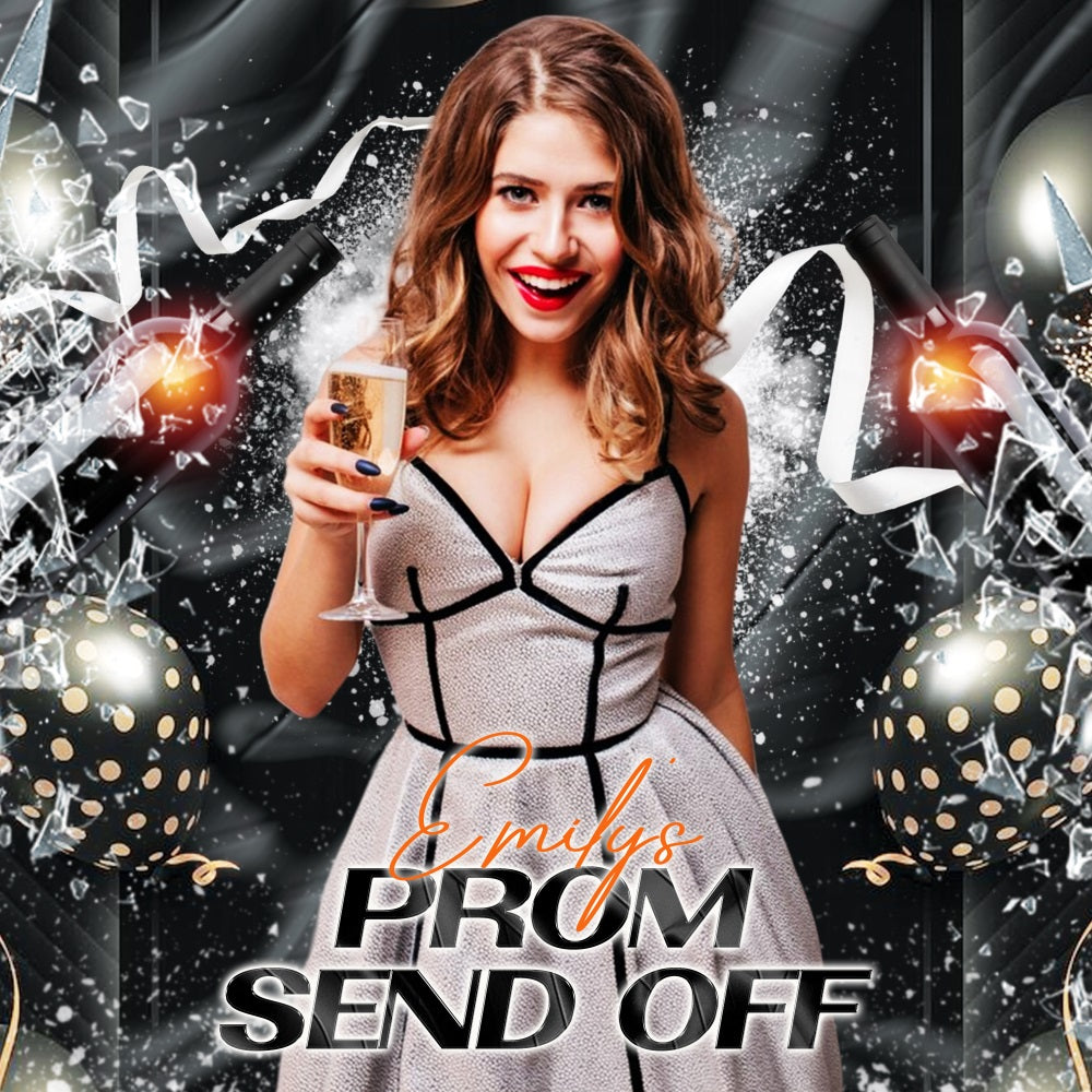 Prom Night Backdrop Champagne Pop Night Personalized Party Graduation Backdrop LXX5-226