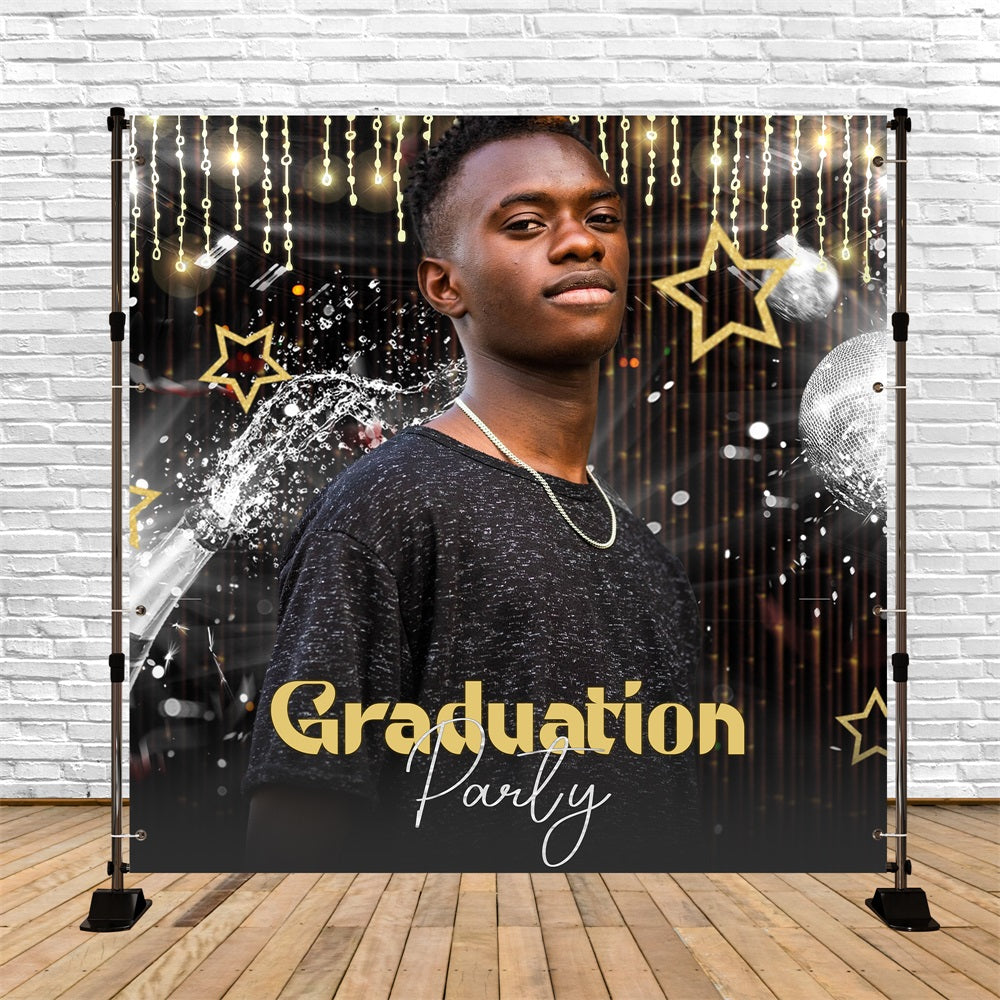 Graduation Backdrop 2025 Champagne Stardust Night Customized Party Graduation Backdrop LXX5-227