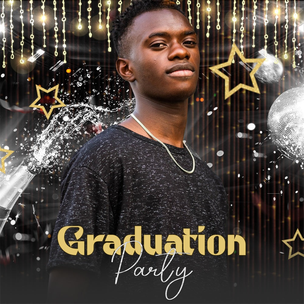 Graduation Backdrop 2025 Champagne Stardust Night Customized Party Graduation Backdrop LXX5-227