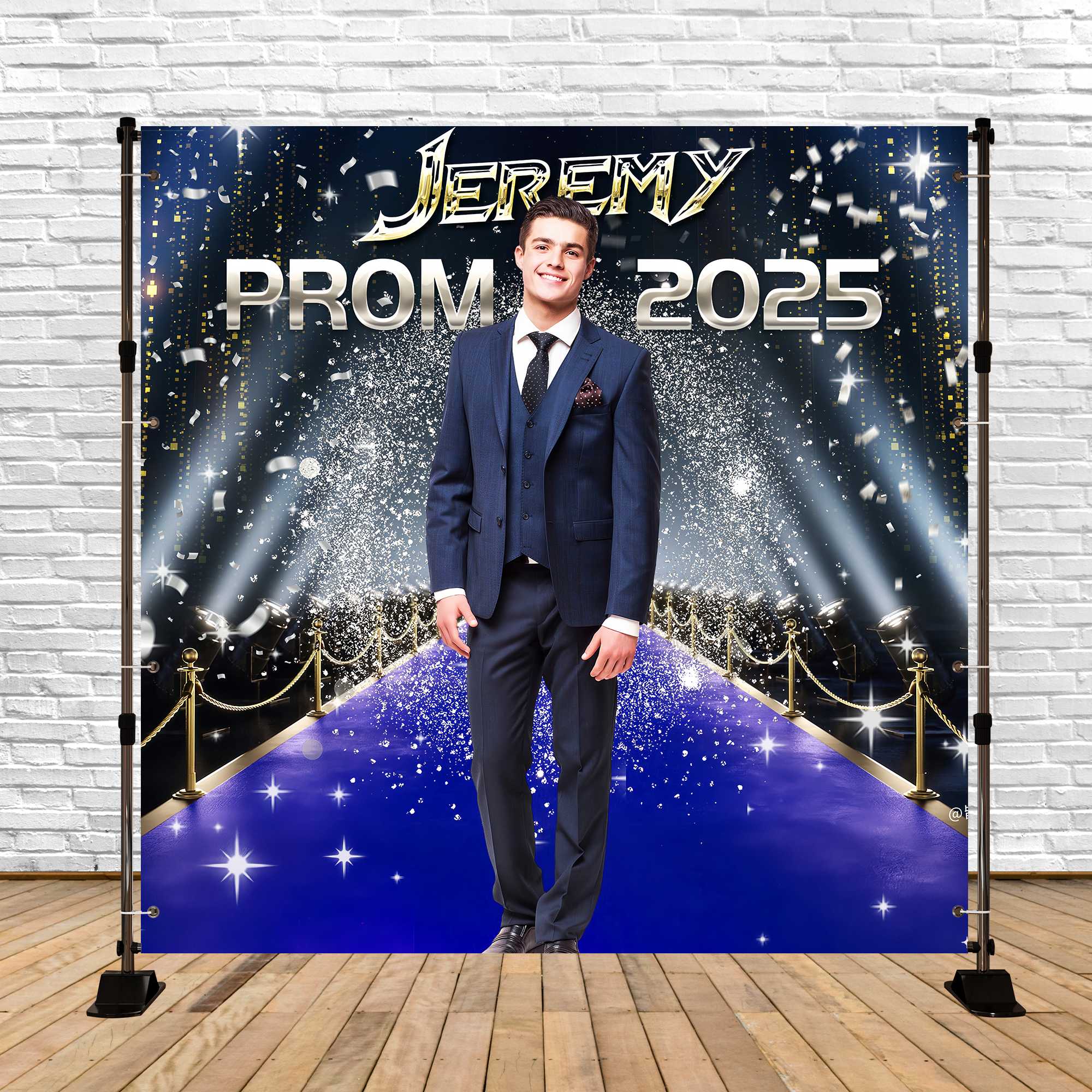 Prom 2025 Backdrop Starry Blue Carpet Custom Party Graduation Backdrop LXX5-233