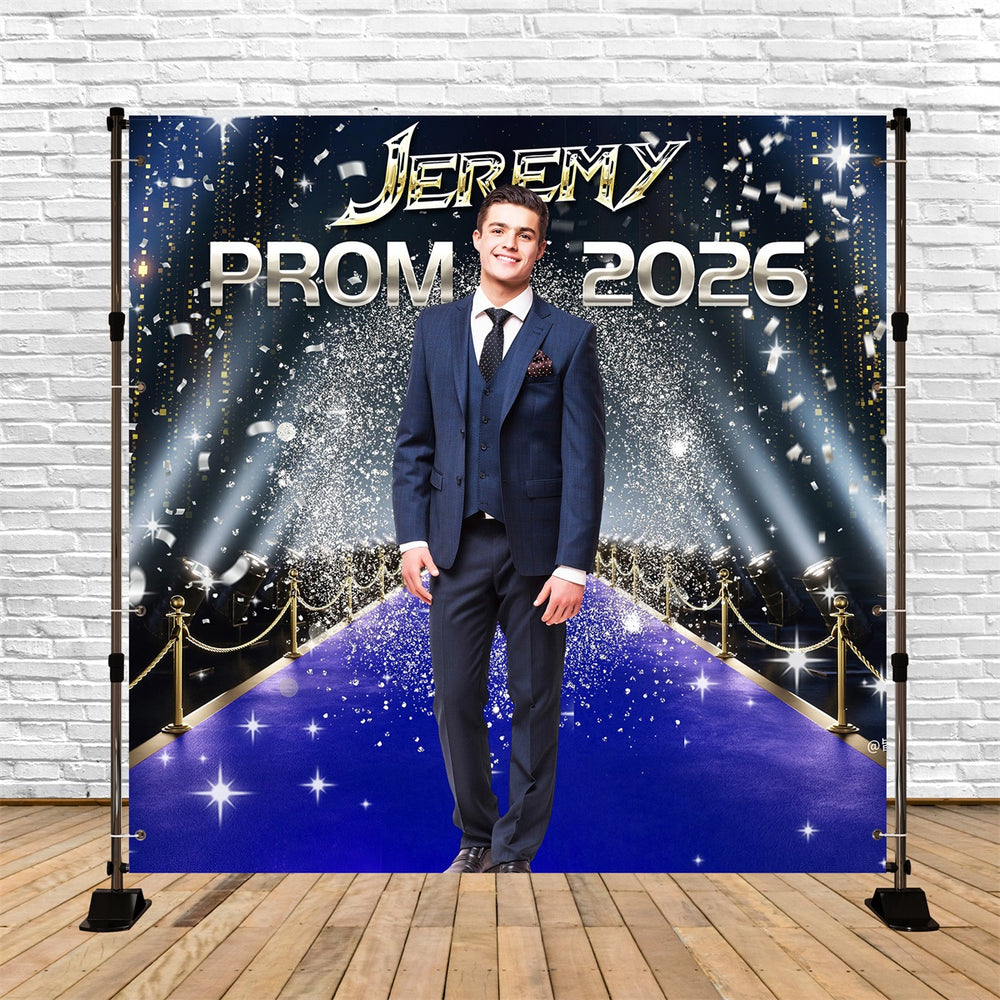 Prom 2026 Backdrop Starry Blue Carpet Custom Party Graduation Backdrop