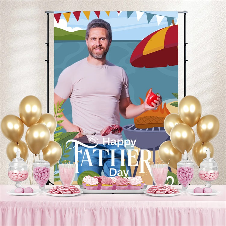Father's Day Photo Backdrop Ideas Beach BBQ Celebration Personalised Backdrop LXX5-24