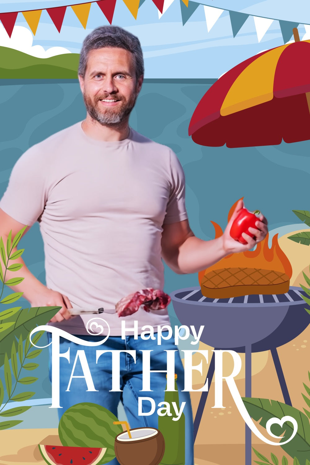 Father's Day Photo Backdrop Ideas Beach BBQ Celebration Personalised Backdrop LXX5-24