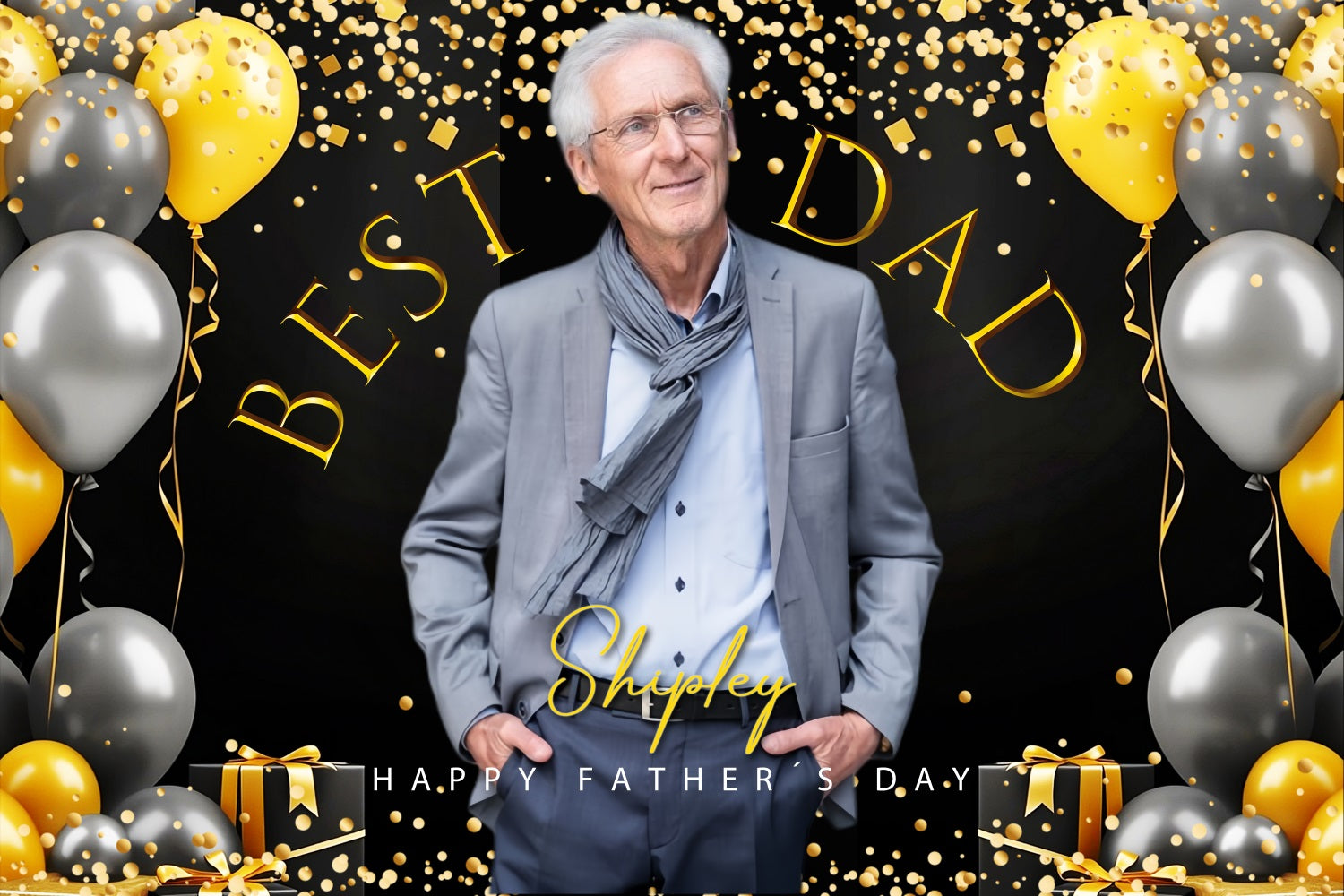 Father's Day Backdrops Golden Balloons Confetti Custom Backdrop LXX5-38