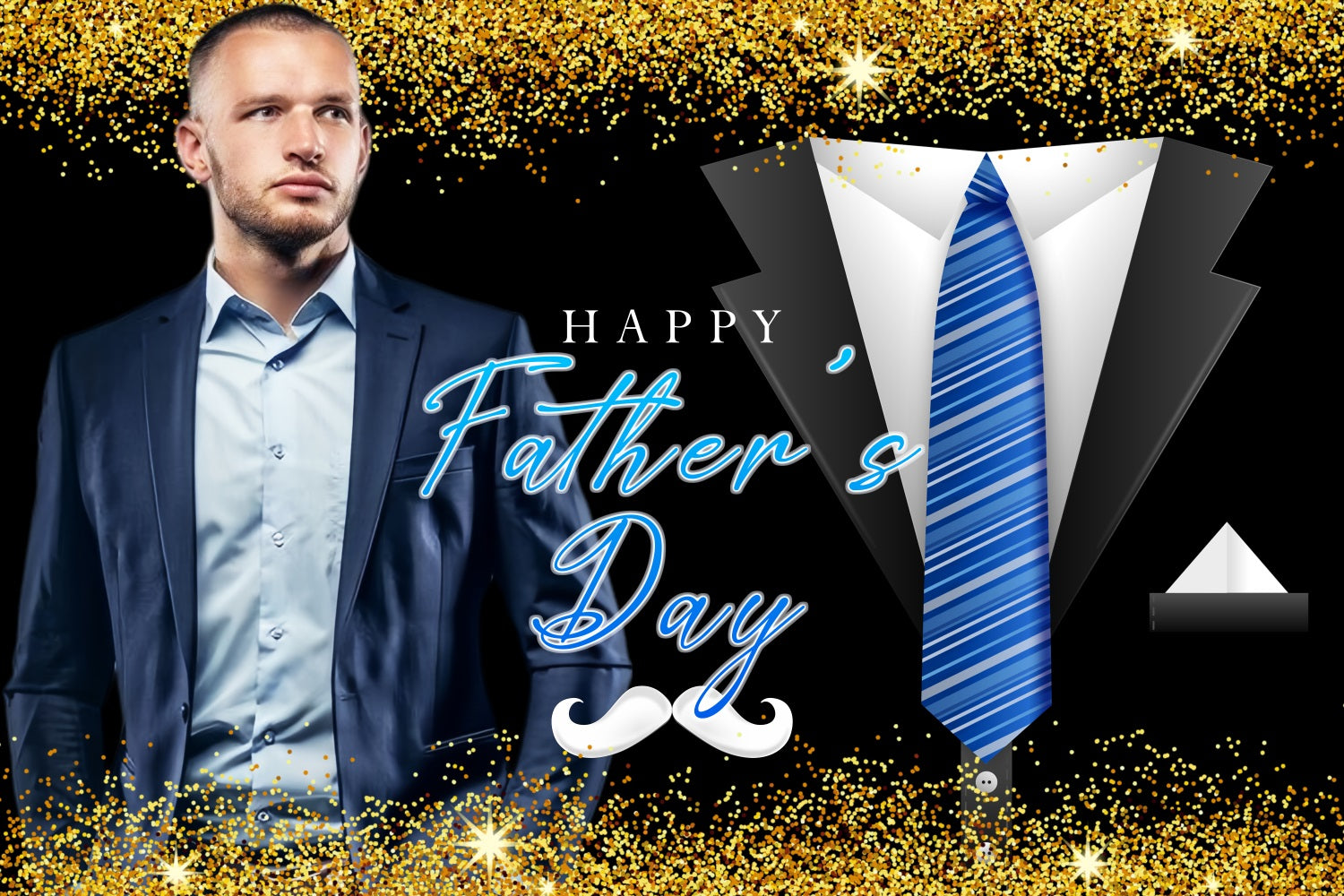 Father's Day Backdrop Gold Sparkle Tie Custom Backdrop LXX5-6