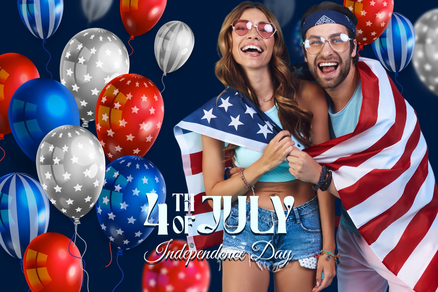 4th of July Photo Backdrop Balloons Celebration Custom Backdrop LXX5-67