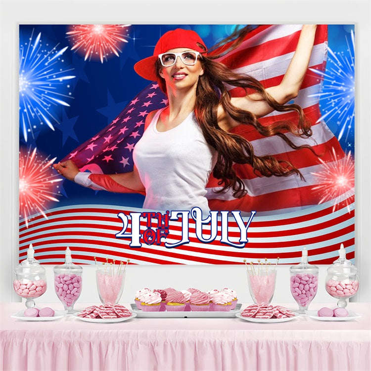 American Flag Backdrop Sparkle Fireworks Personalized Backdrop LXX5-68