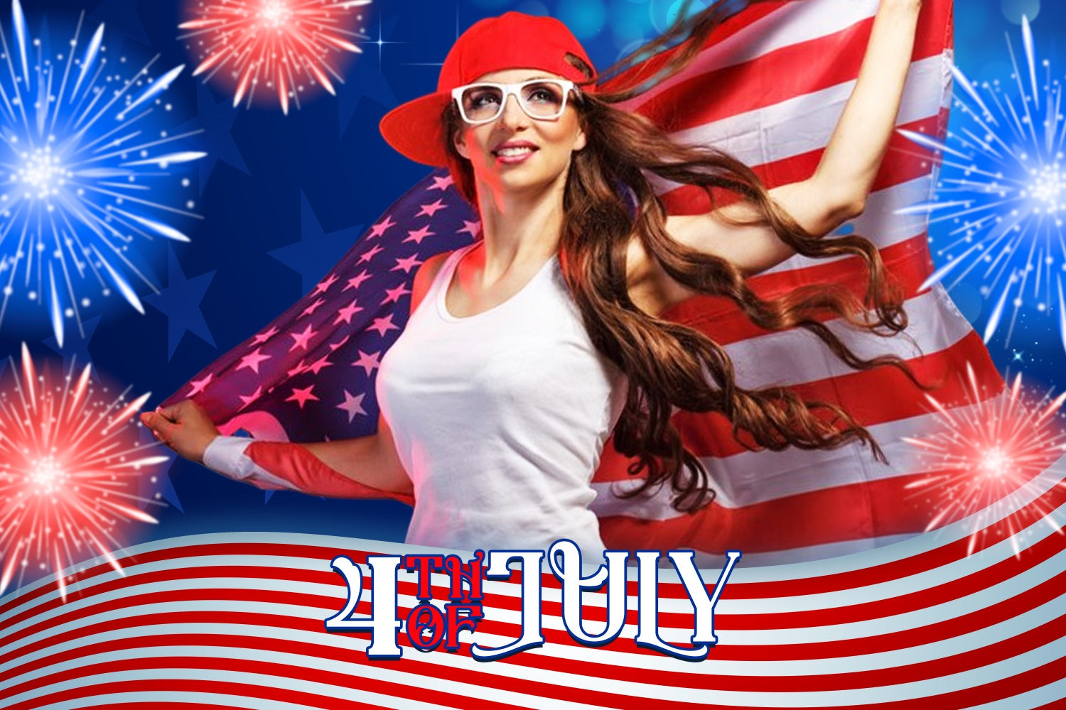 American Flag Backdrop Sparkle Fireworks Personalized Backdrop LXX5-68