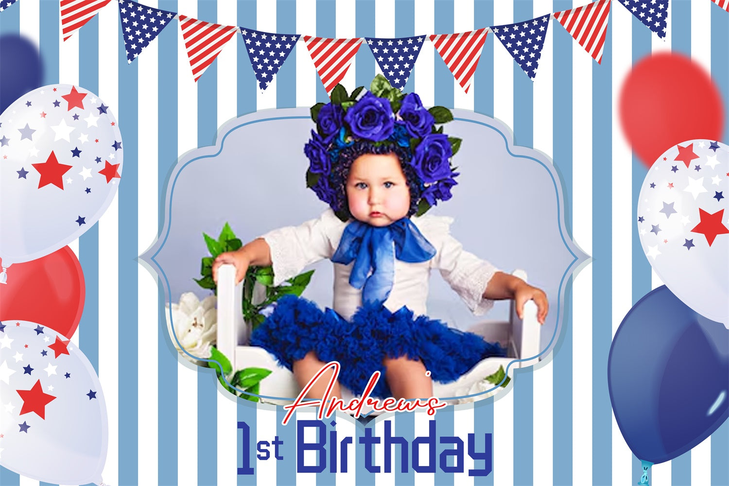 1st Birthday Backdrop Patriotic Balloon Independence Day Backdrop LXX5-70