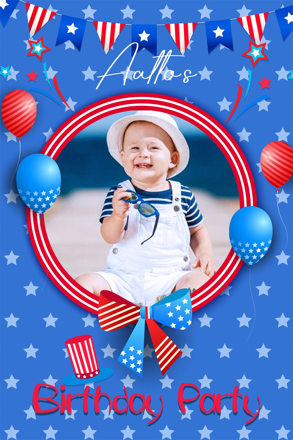 Customized Birthday Backdrop Stars Balloons Independence Day Backdrops LXX5-71