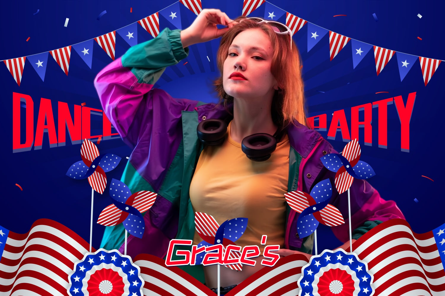 Independence Day Backdrops Retro Patriotic Custom Dance Backdrop LXX5-75