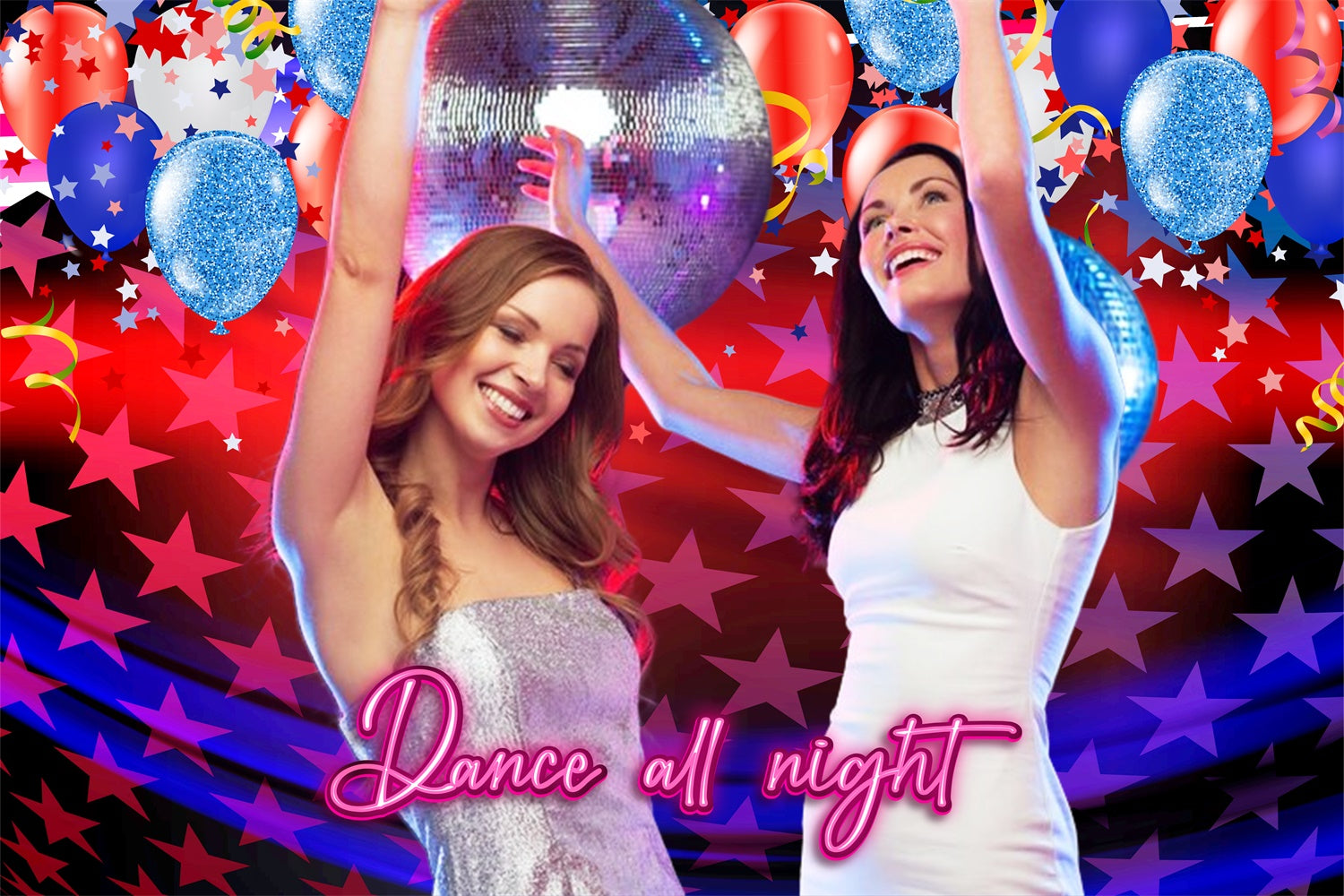 4th of July Photo Backdrop Patriotic Disco Dance Party Backdrop LXX5-76