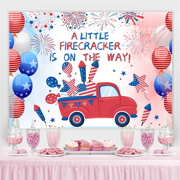 Baby Shower Backdrop Red Truck Fireworks Independence Day Backdrop LXX5-78