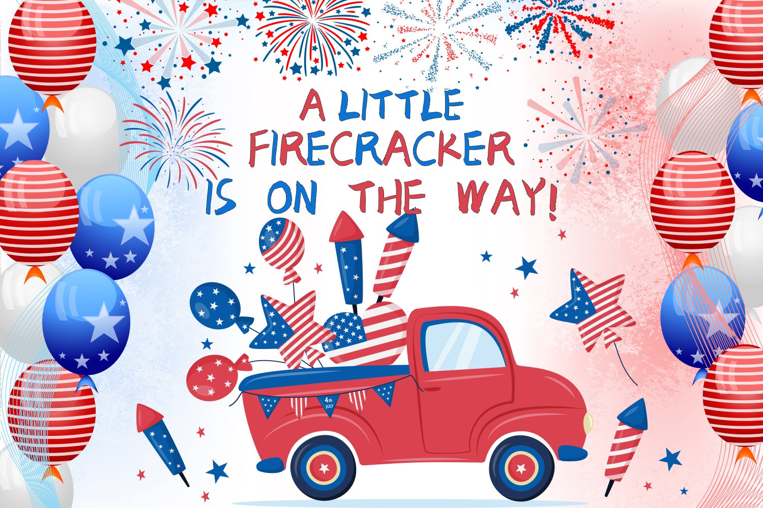 Baby Shower Backdrop Red Truck Fireworks Independence Day Backdrop LXX5-78