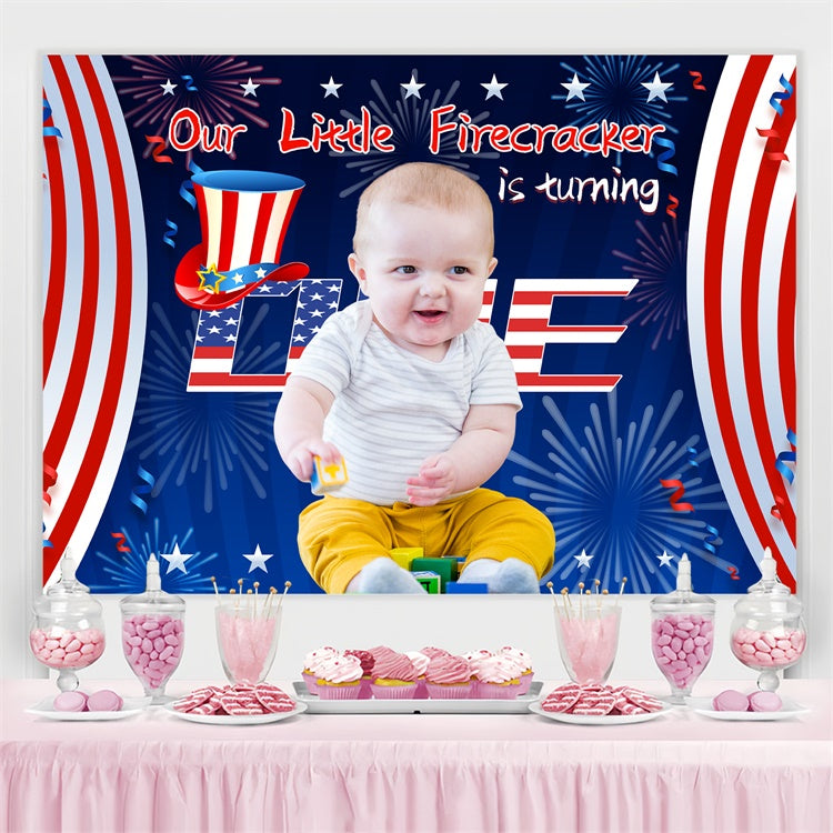 1st Birthday Backdrop Fireworks Baby Custom Independence Day Backdrop LXX5-81