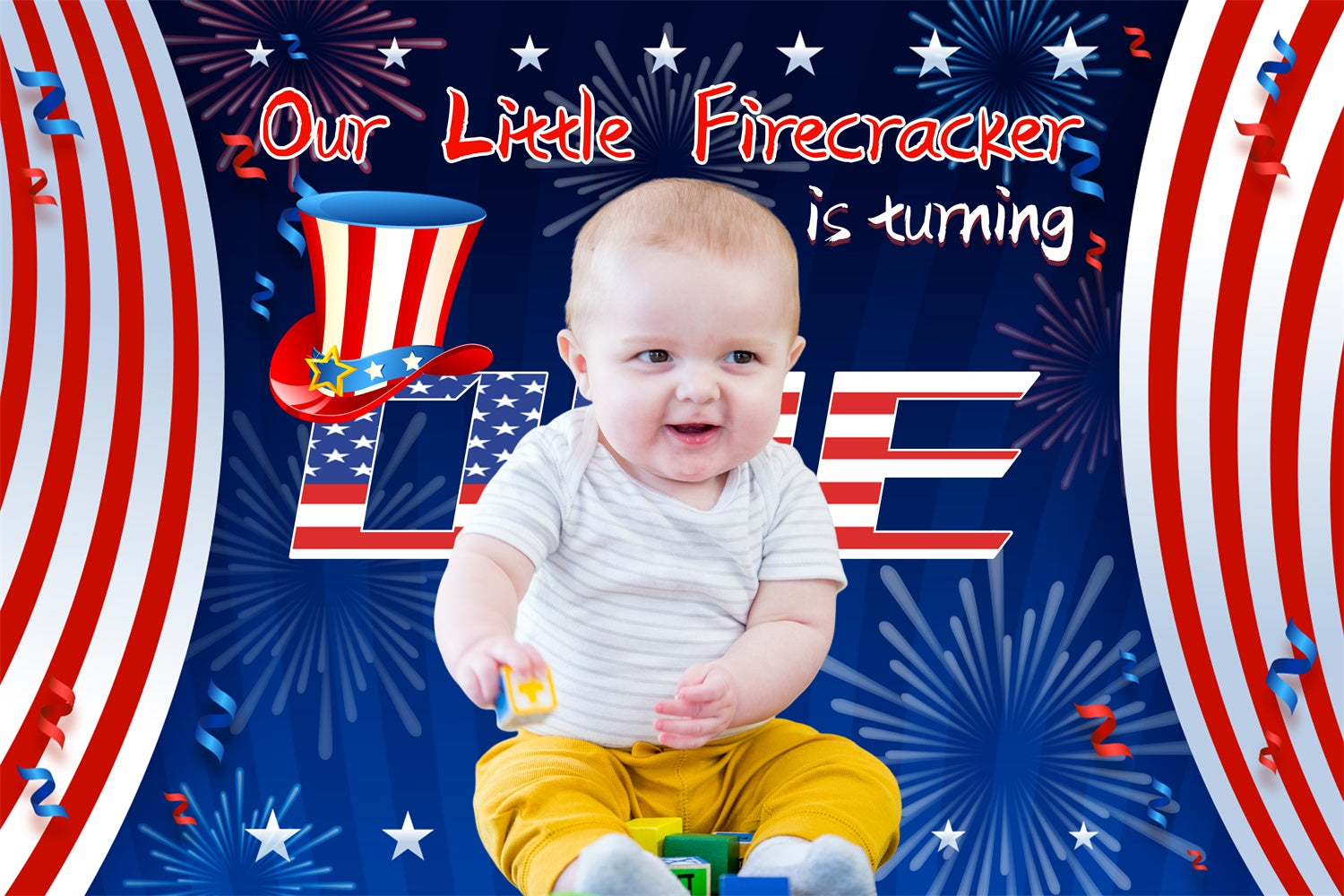 1st Birthday Backdrop Fireworks Baby Custom Independence Day Backdrop LXX5-81