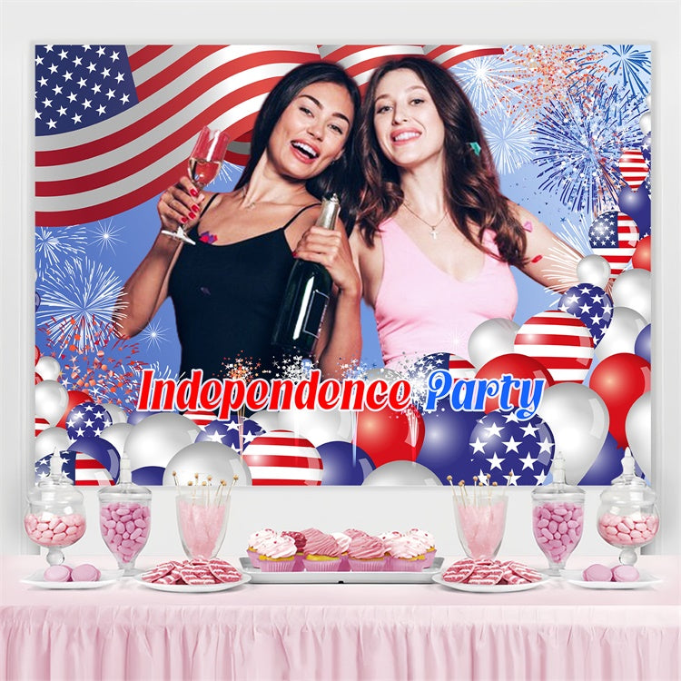 Independence Day Backdrop Fireworks Stars Balloons Custom Backdrop LXX5-84