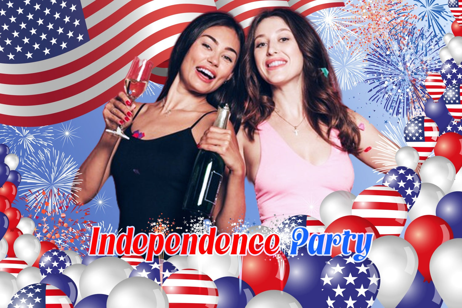 Independence Day Backdrop Fireworks Stars Balloons Custom Backdrop LXX5-84
