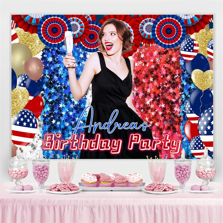 Custom Birthday Backdrop Confetti Glam Backdrop Independence Day Backdrop LXX5-85