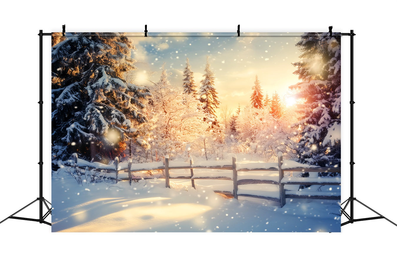 Winter Wonderland Backdrop Golden Sunrise Snow Forest Winter Backdrop LXX510-100