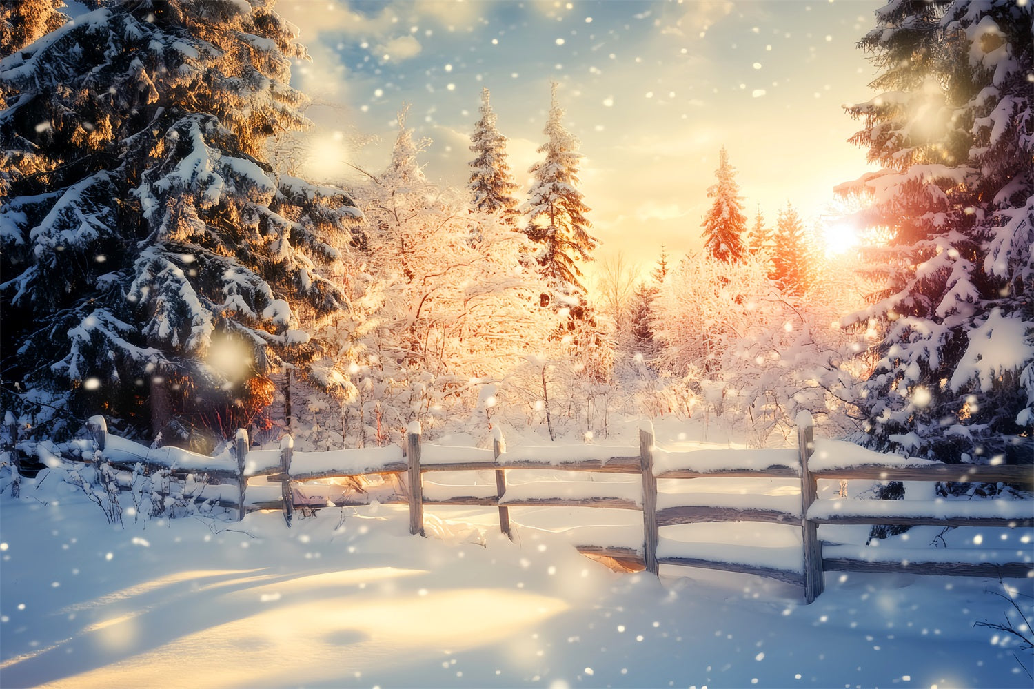 Winter Wonderland Backdrop Golden Sunrise Snow Forest Winter Backdrop LXX510-100