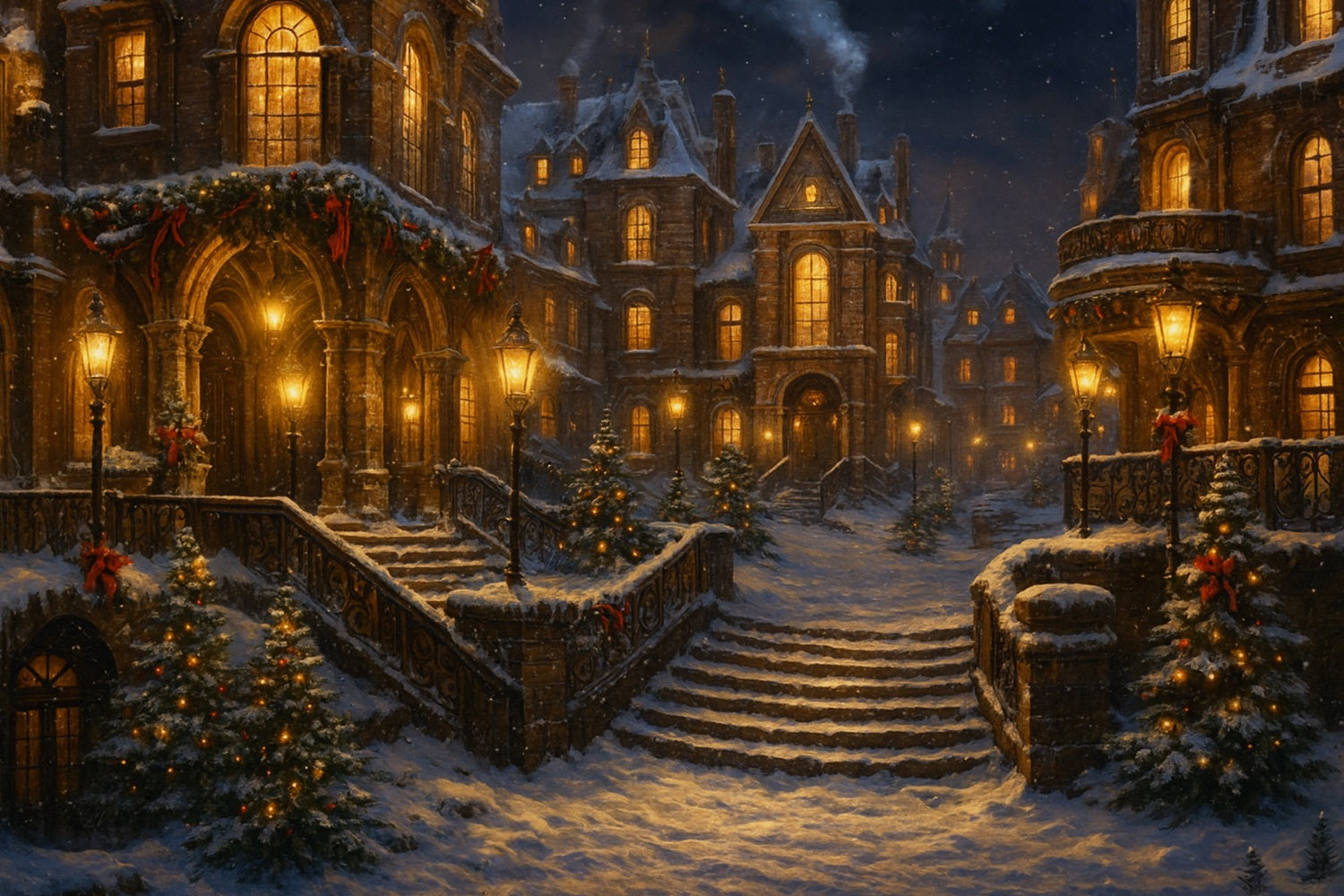 Victorian Backdrop Snowy Gaslight Winter Street Victorian Christmas Backdrop LXX510-102