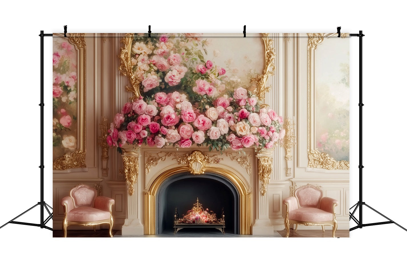 Victorian Backdrop Elegant Rose Fireplace Bloom Vintage Wall Backdrop LXX510-103