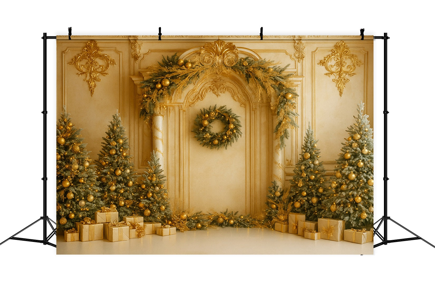 Christmas Vintage Wall Backdrop Golden Retro Wall Elegance Victorian Backdrops LXX510-109
