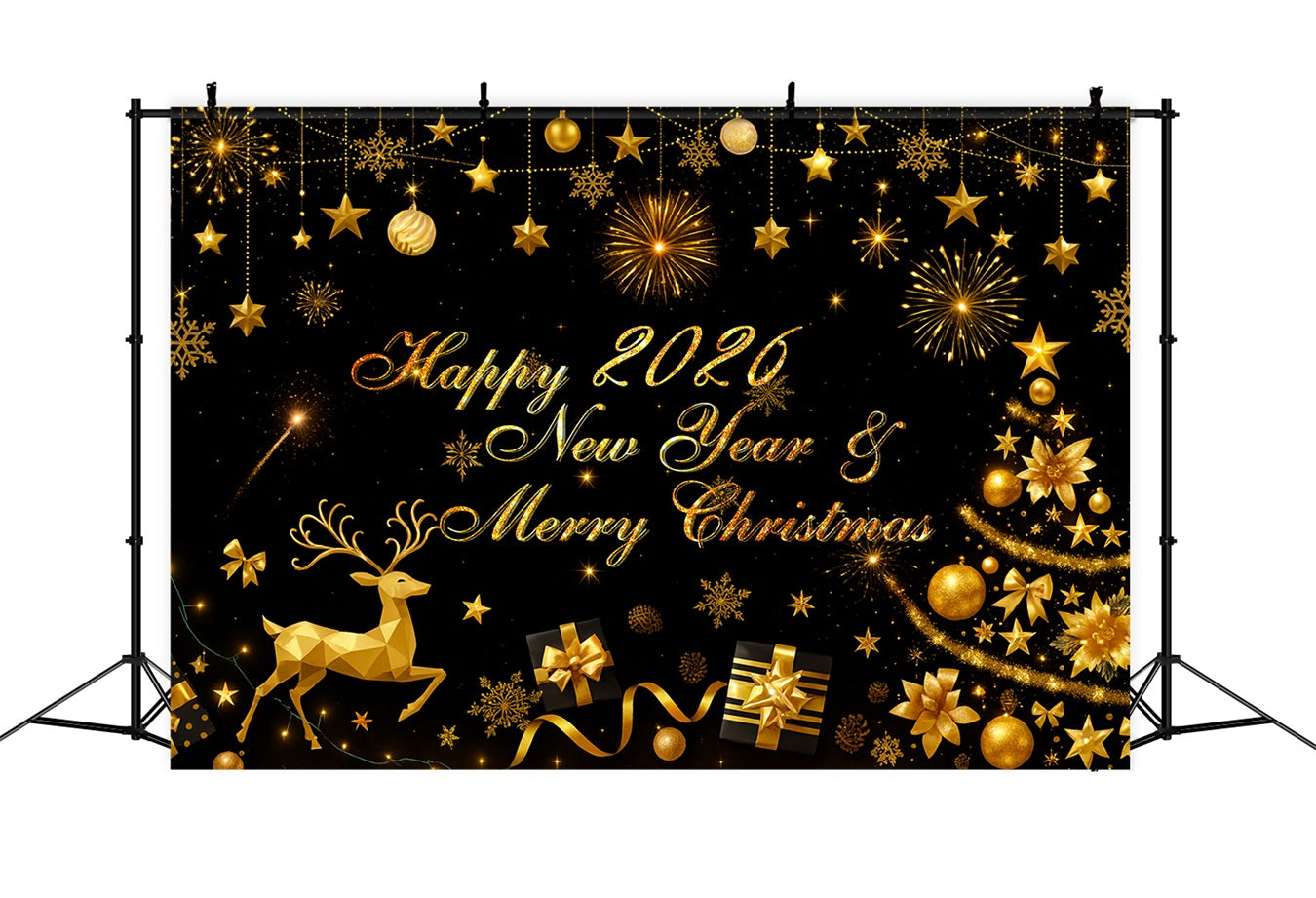 2026 Happy New Year Backdrop Golden Stars Celebration Happy New Year Backdrop LXX510-11