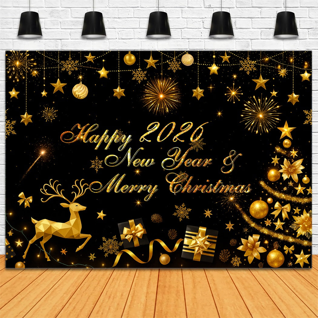 2026 Happy New Year Backdrop Golden Stars Celebration Happy New Year Backdrop LXX510-11