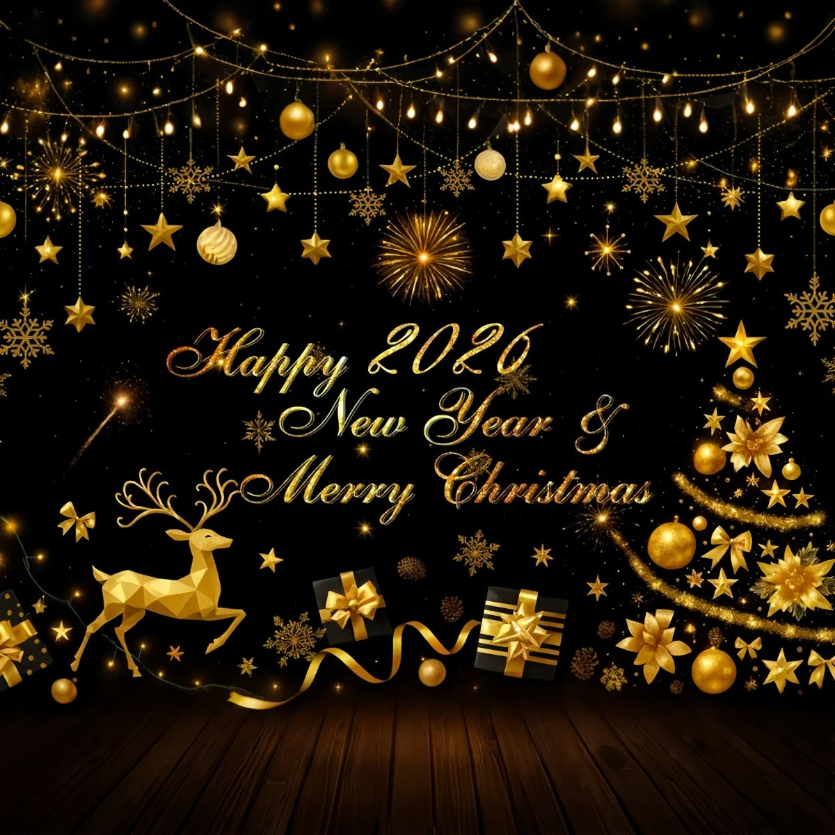 2026 Happy New Year Backdrop Golden Stars Celebration Happy New Year Backdrop LXX510-11