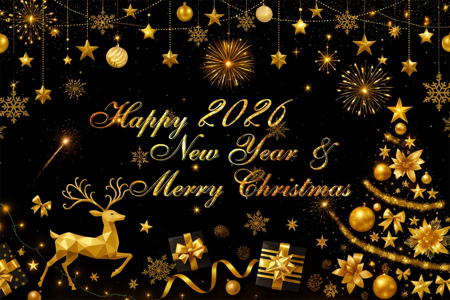 2026 Happy New Year Backdrop Golden Stars Celebration Happy New Year Backdrop LXX510-11