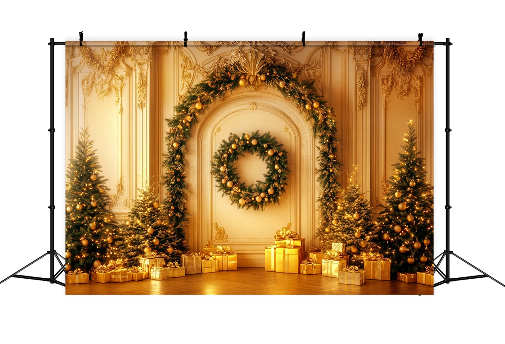 Christmas Vintage Wall Backdrop Golden Garland Elegance Victorian Backdrop LXX510-110
