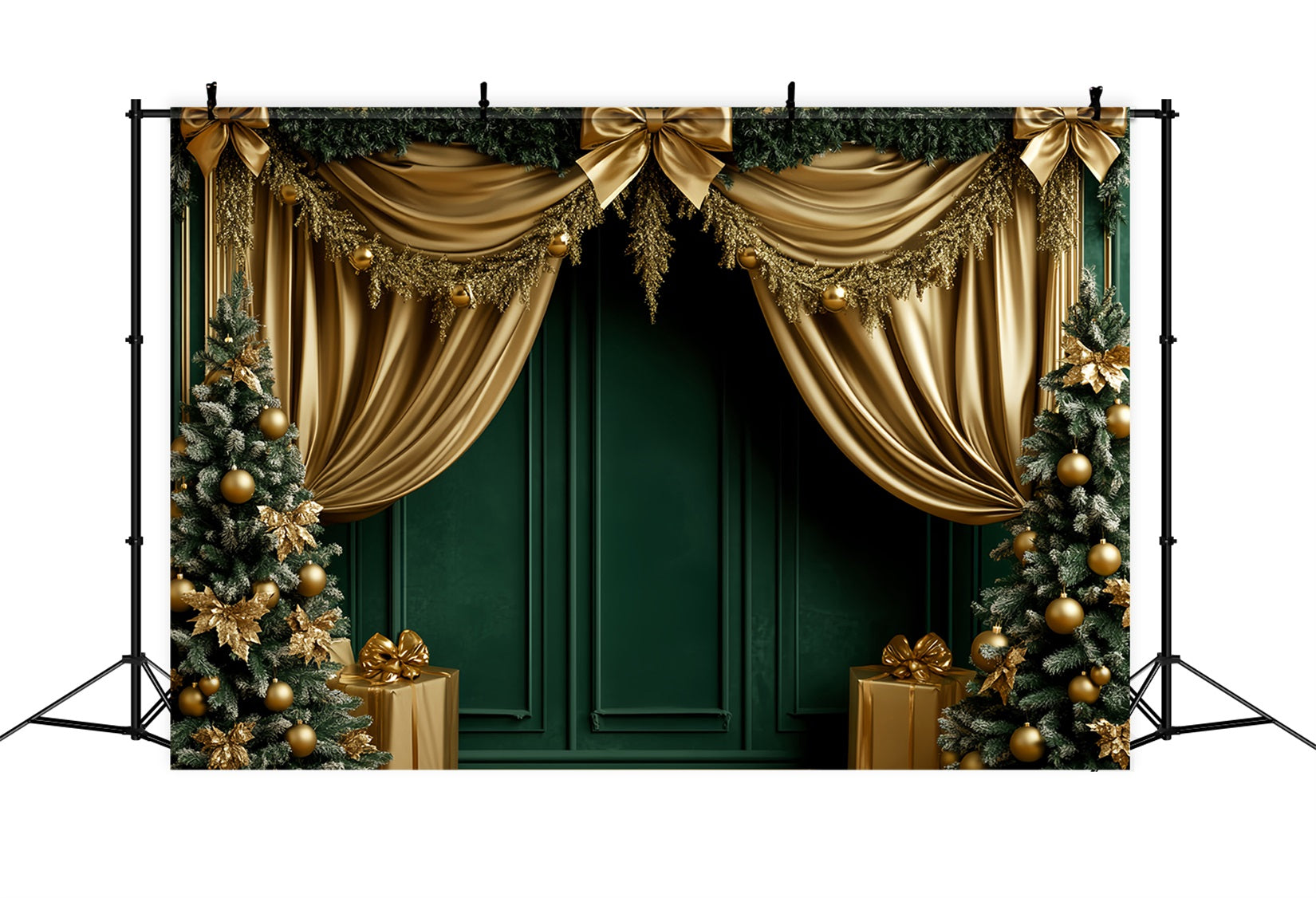 Bow Backdrops Emerald Gold Festive Curtain Victorian Christmas Backdrop LXX510-111