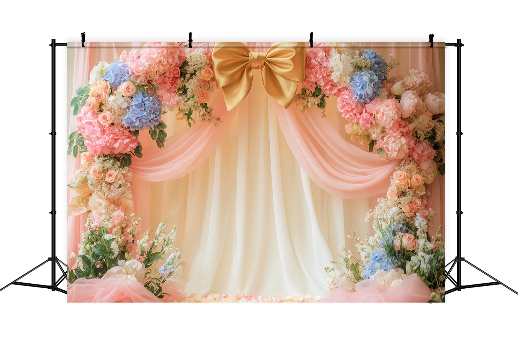 Pink Bow Backdrop Pastel Bloom Bow Arch Victorian Photo Backdrop LXX510-113