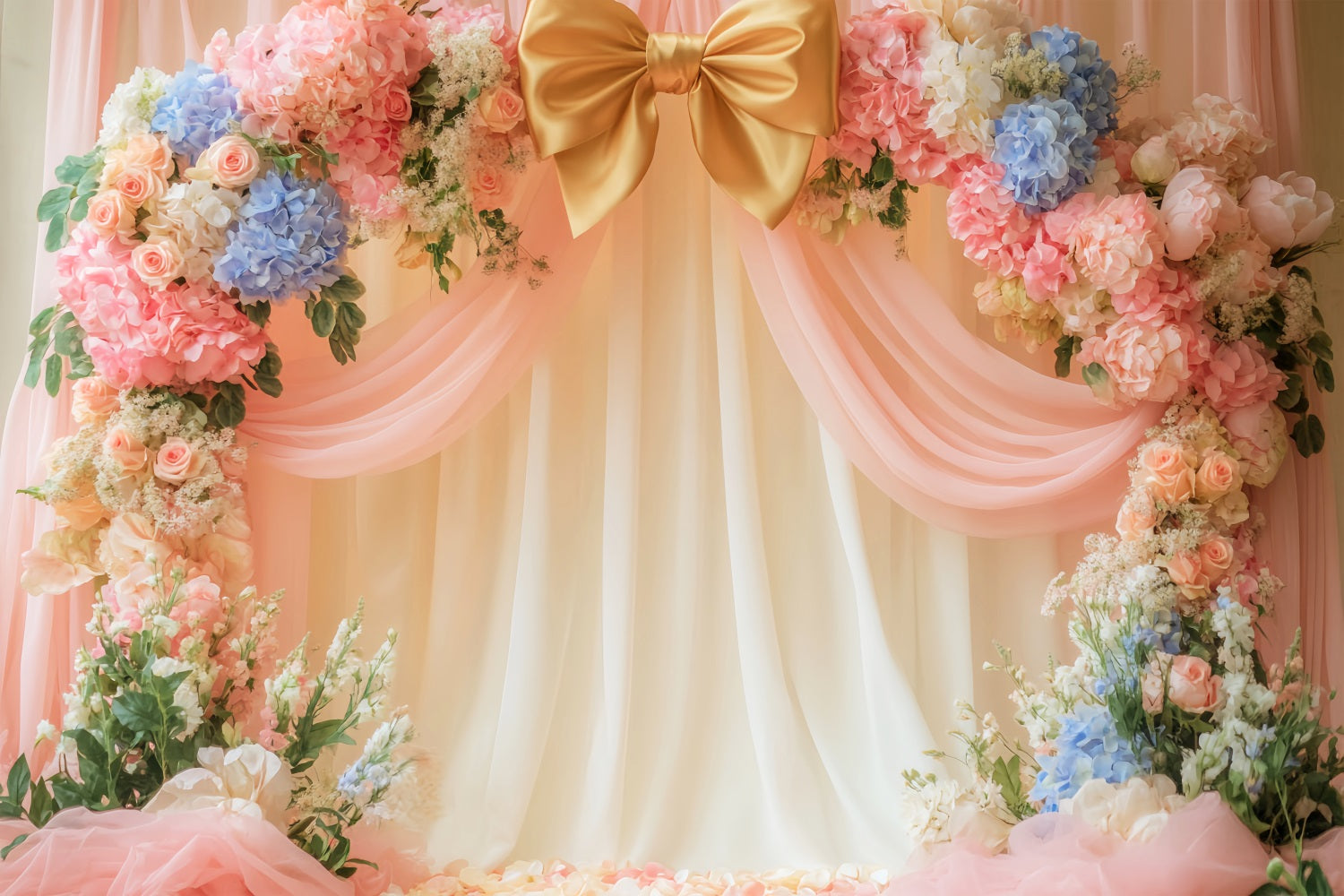 Pink Bow Backdrop Pastel Bloom Bow Arch Victorian Photo Backdrop LXX510-113