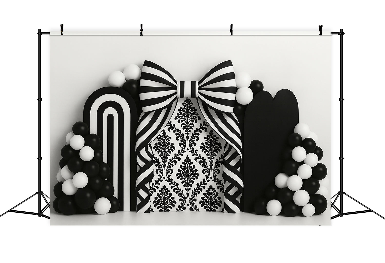 Black Bow Backdrop Monochrome Stripe Balloon Arch Victorian Backdrop LXX510-115