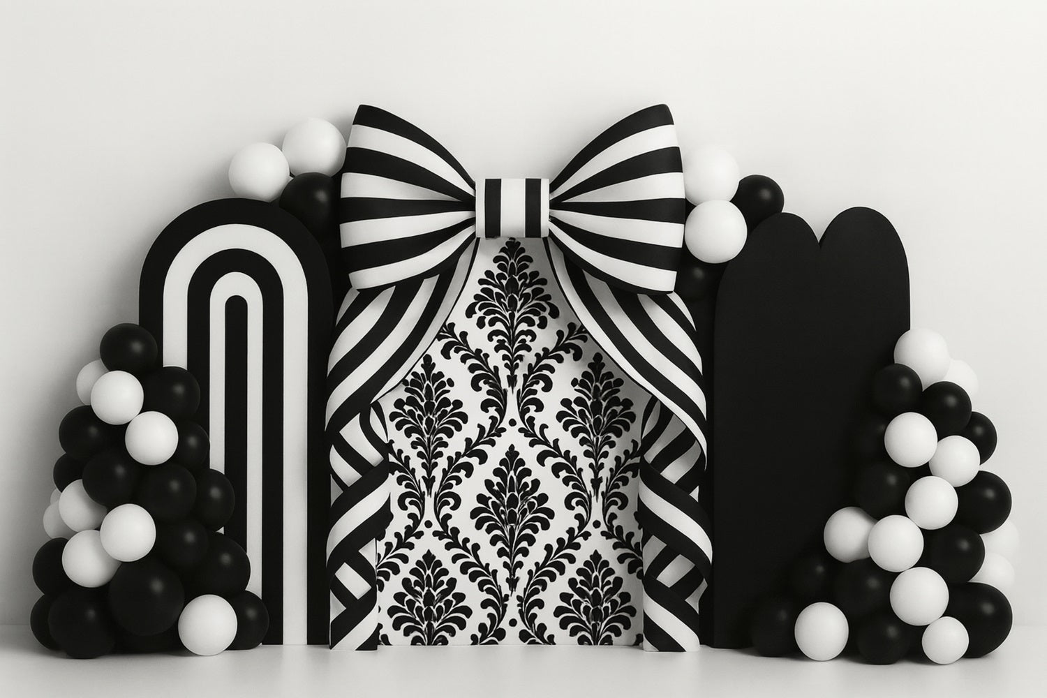 Black Bow Backdrop Monochrome Stripe Balloon Arch Victorian Backdrop LXX510-115